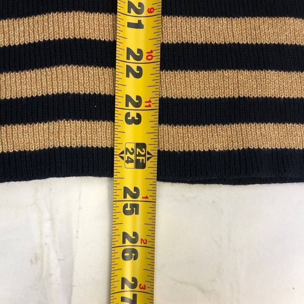 Lauren Ralph Lauren Navy and Tan Striped V-Neck Sweater - Picture 8 of 9